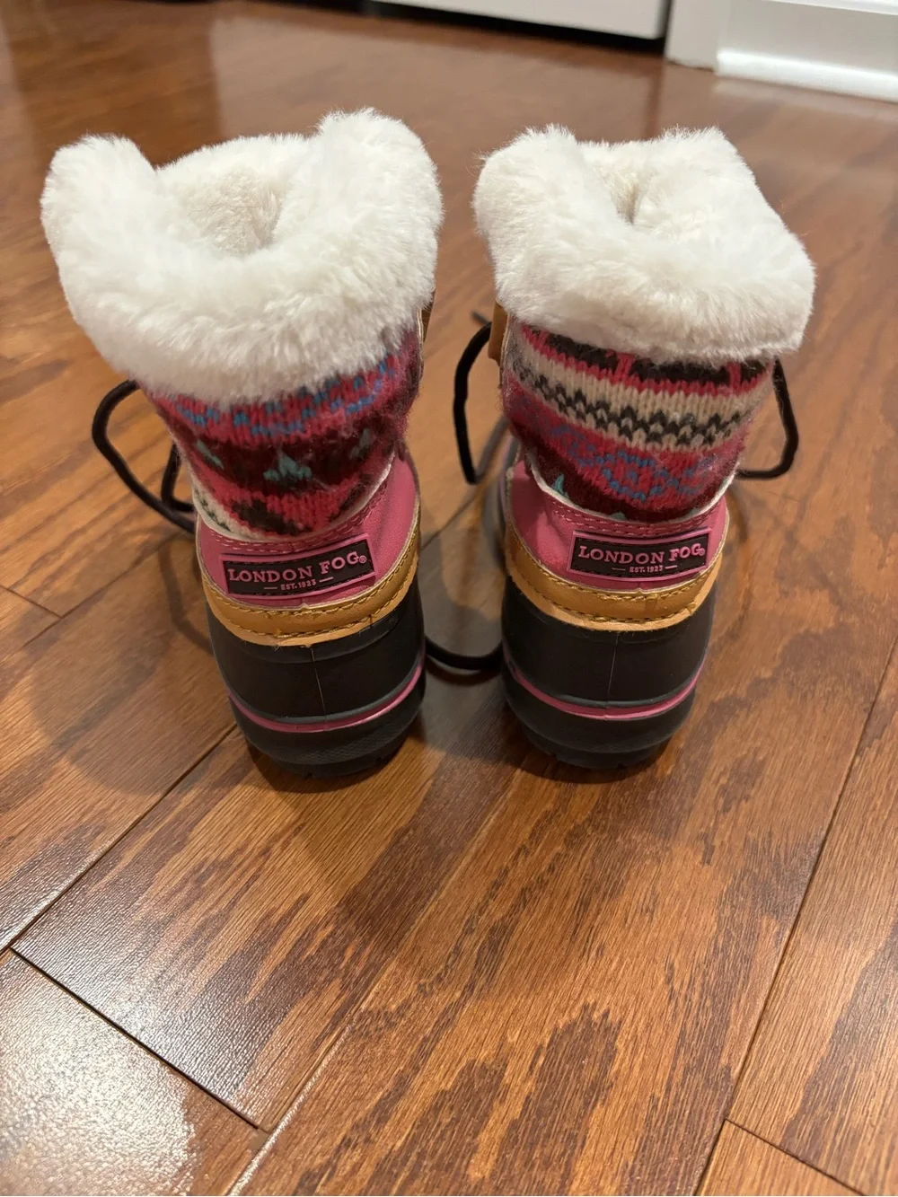 London Fog Kids Pink Faux-Fur Winter Snow Boots with Black Waterproof Shell